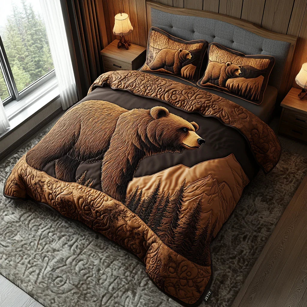 Conjunto de ropa de cama acolchada de 3 piezas - Rieles Oscuros